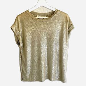 RD Style Metallic Gold Top Relaxed Fit Short Sleeve Size S